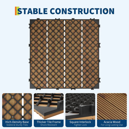 Wood Deck Tiles 12"X12" Snap Together Patio Flooring