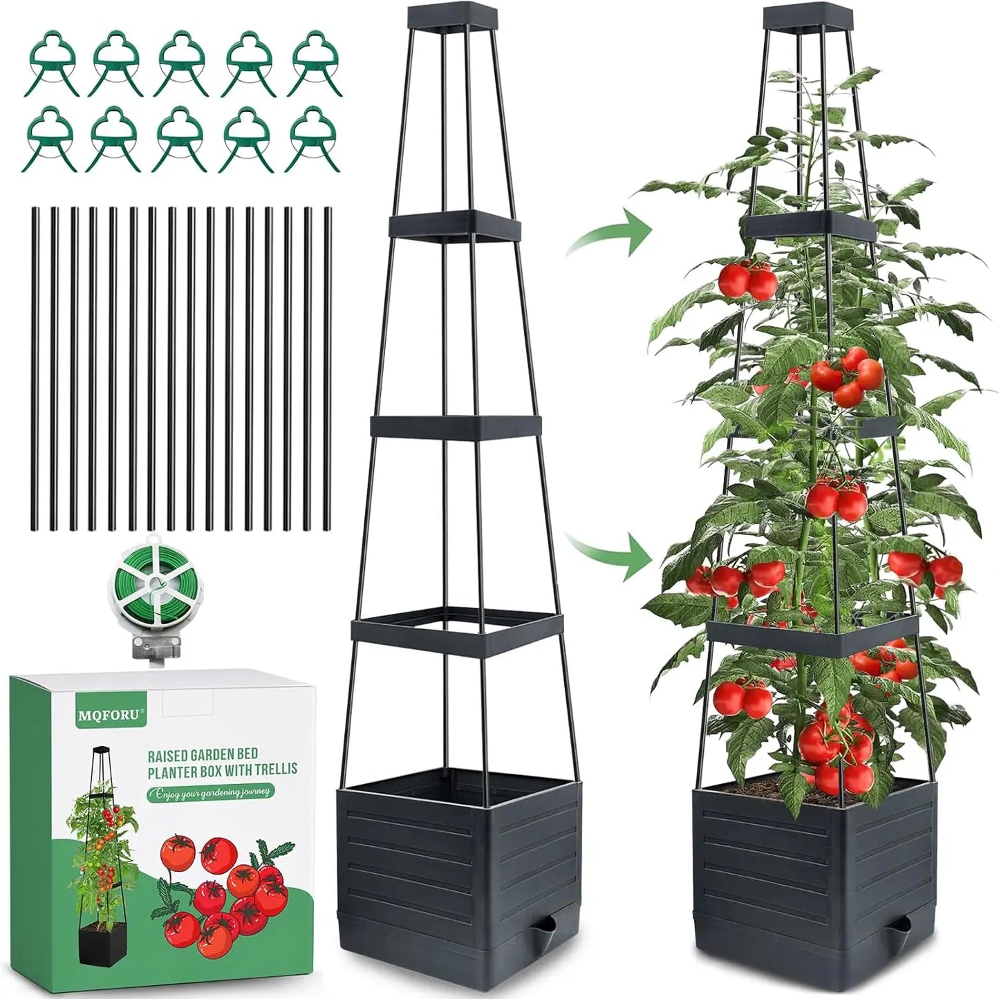 Raised Garden Bed with Trellis, Self-Watering Tomato Planter