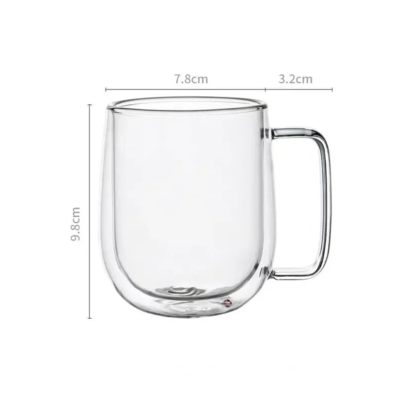 Heat Resistant, Double Wall Glass Coffee Cup with Handle, In Three Sizes