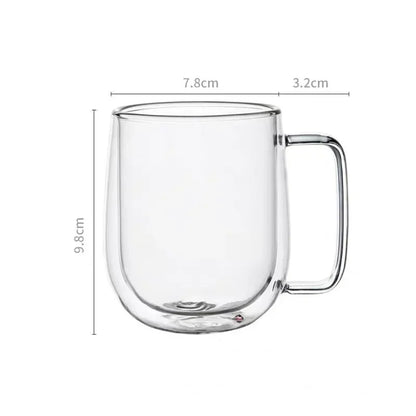 Heat Resistant, Double Wall Glass Coffee Cup with Handle, In Three Sizes