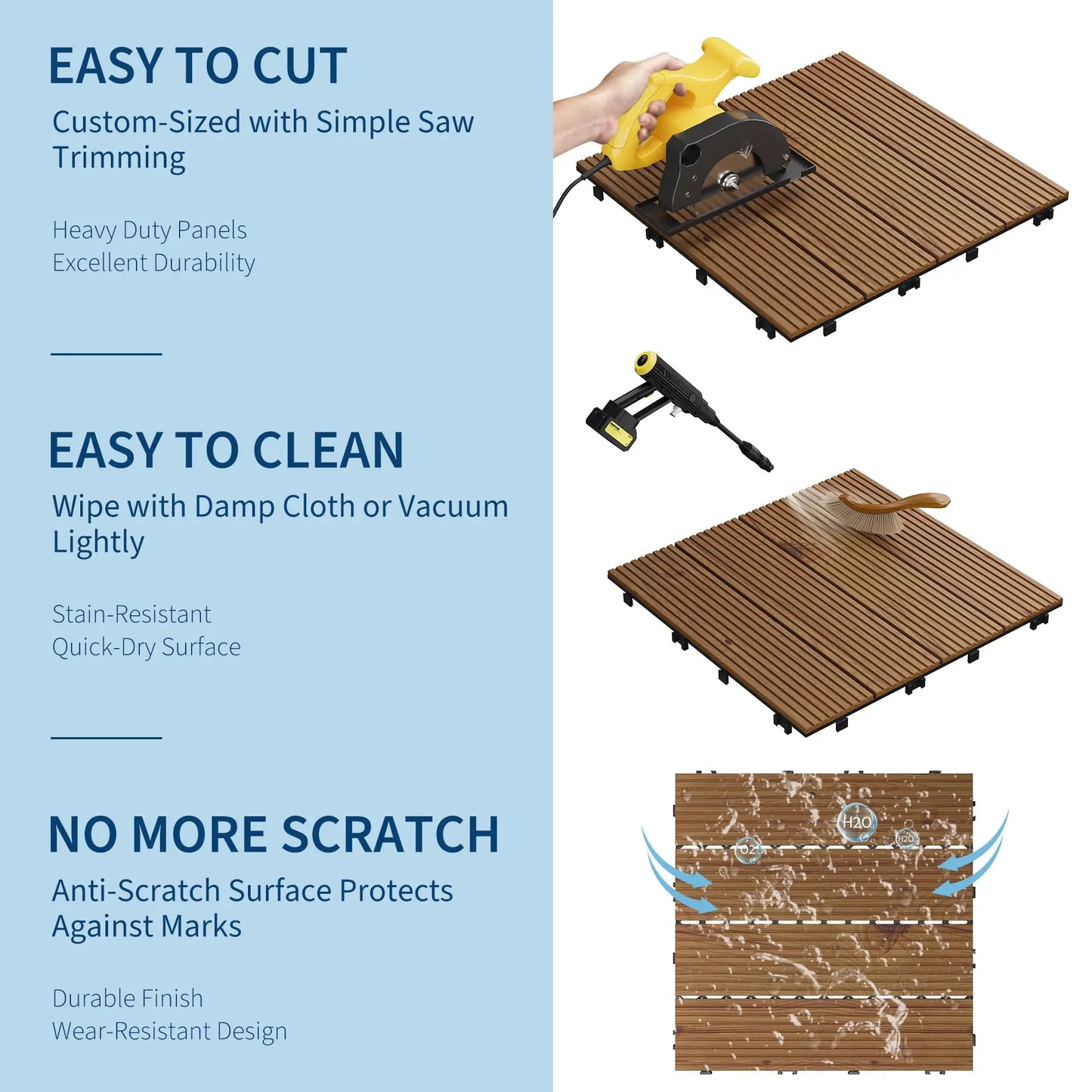 Wood Deck Tiles 12"X12" Snap Together Patio Flooring