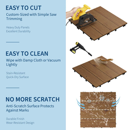Wood Deck Tiles 12"X12" Snap Together Patio Flooring