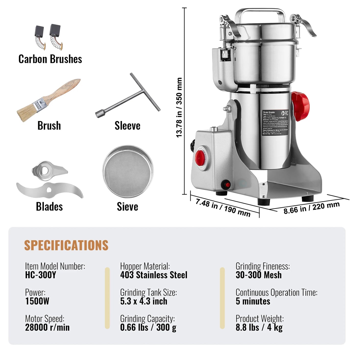 150-2500g Electric Mill Grinder for Spices, Coffee and Corn