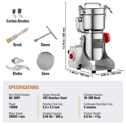 150-2500g Electric Mill Grinder for Spices, Coffee and Corn