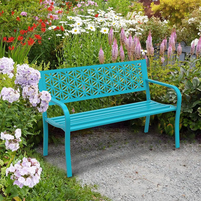 Metal Garden Bench Floral Back with Color Options