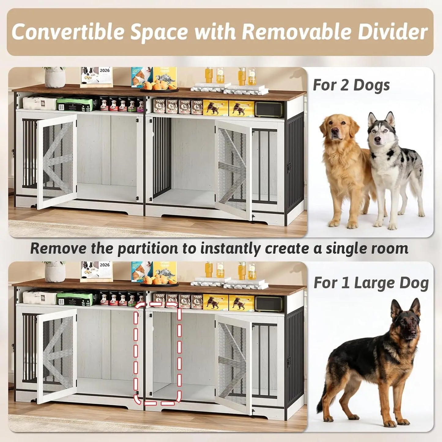 TV Stand or End Table 72" Double Dog Crate Furniture with Barn Doors