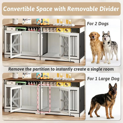 TV Stand or End Table 72" Double Dog Crate Furniture with Barn Doors