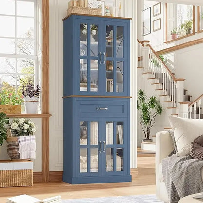Free Standing 71'' Tall Cabinet with Glass Doors and Drawer