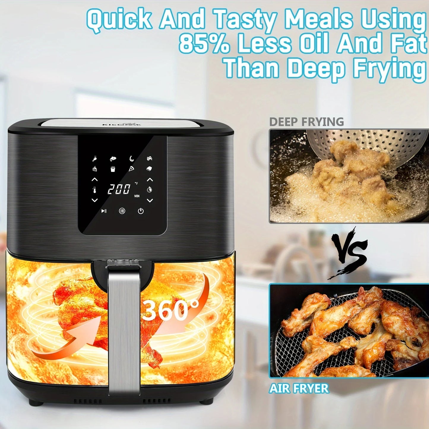 Large Air Fryer, 1500W 7QT Adjustable Temperature 100-400°F