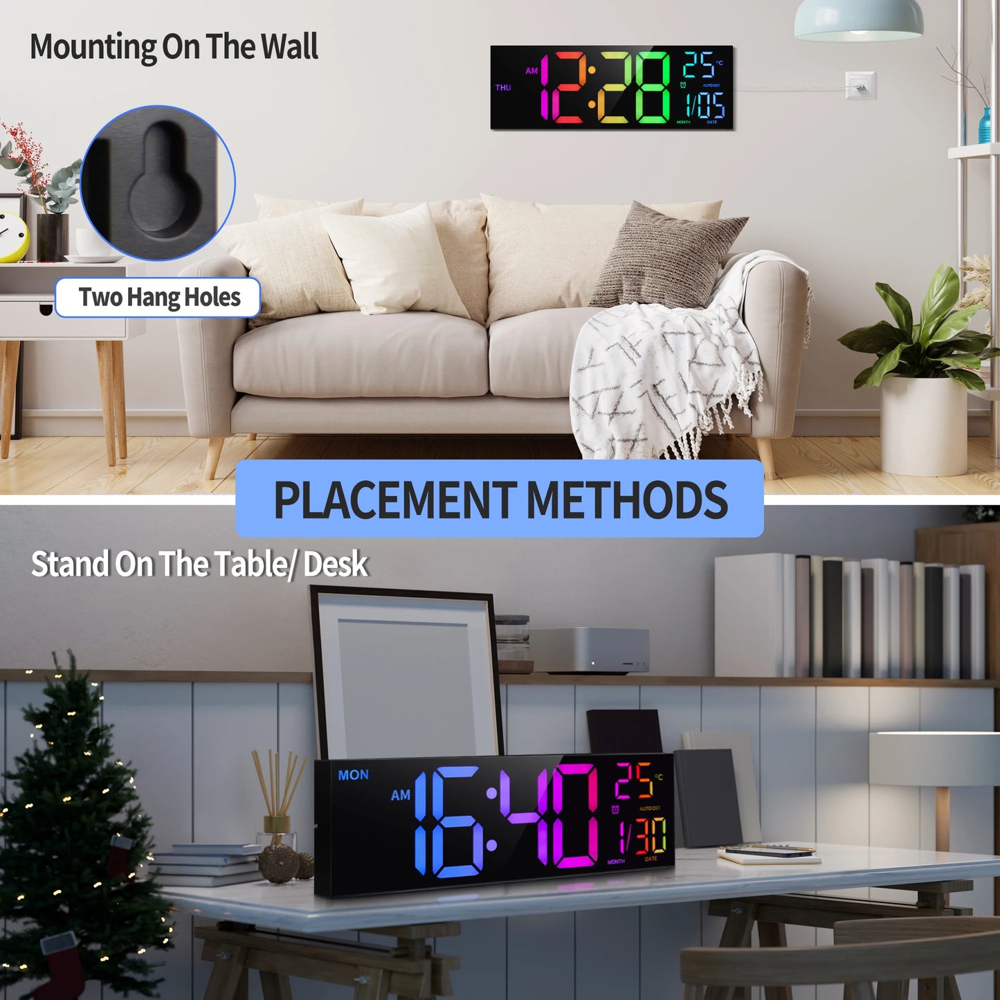 Large Digital Wall Clock, Big LED Display with Remote