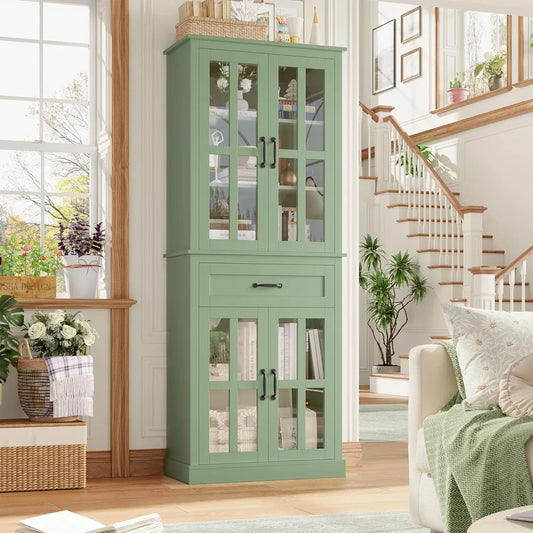 Free Standing 71'' Tall Cabinet with Glass Doors and Drawer