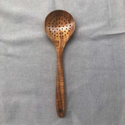 5pcs Wooden Utensil Set with Hanging Holes, for Scratch Free Cooking